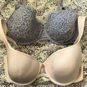 Bra Bundle!  Periwinkle push up with lace and pink everyday t-shirt bra.
